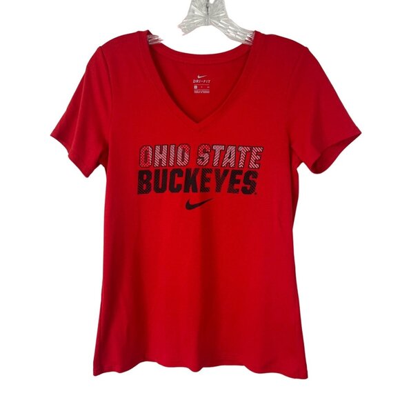 Nike Dri Fit Ohio State Buckeyes Tshirt Womens Small Red NCAA Fan Wear - Picture 1 of 8